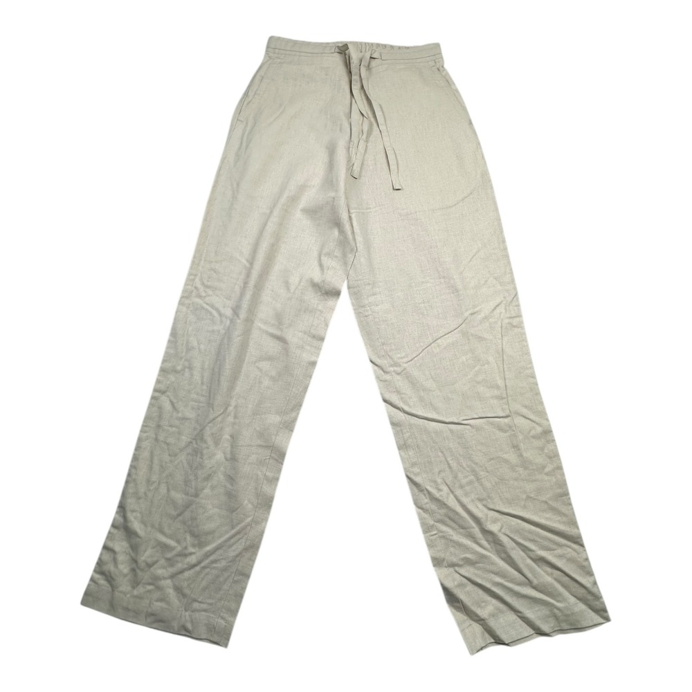 MICHAEL BRANDON Linen Cotton Blend Wide Leg Pants Beige Drawstring Waist Size S
